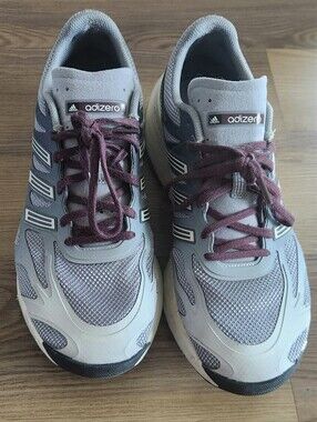 Adidas Men Grey Mesh Running Shoes with Maroon Laces SZ 12